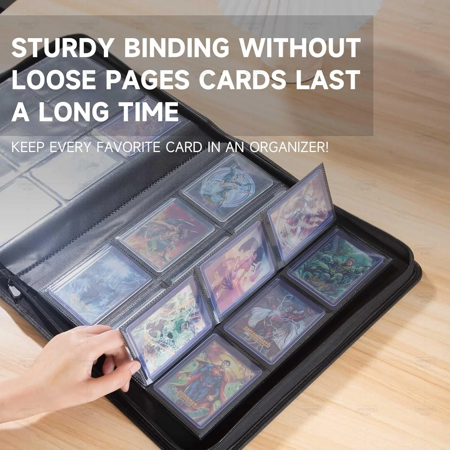 Toploader Binder, Holds 288 Top Loaders for Cards, 9 Pocket Top Loader Binders with Sleeves for 3" x 4" Rigid Card Holders for Trading Cards（Model A，Classic Black）