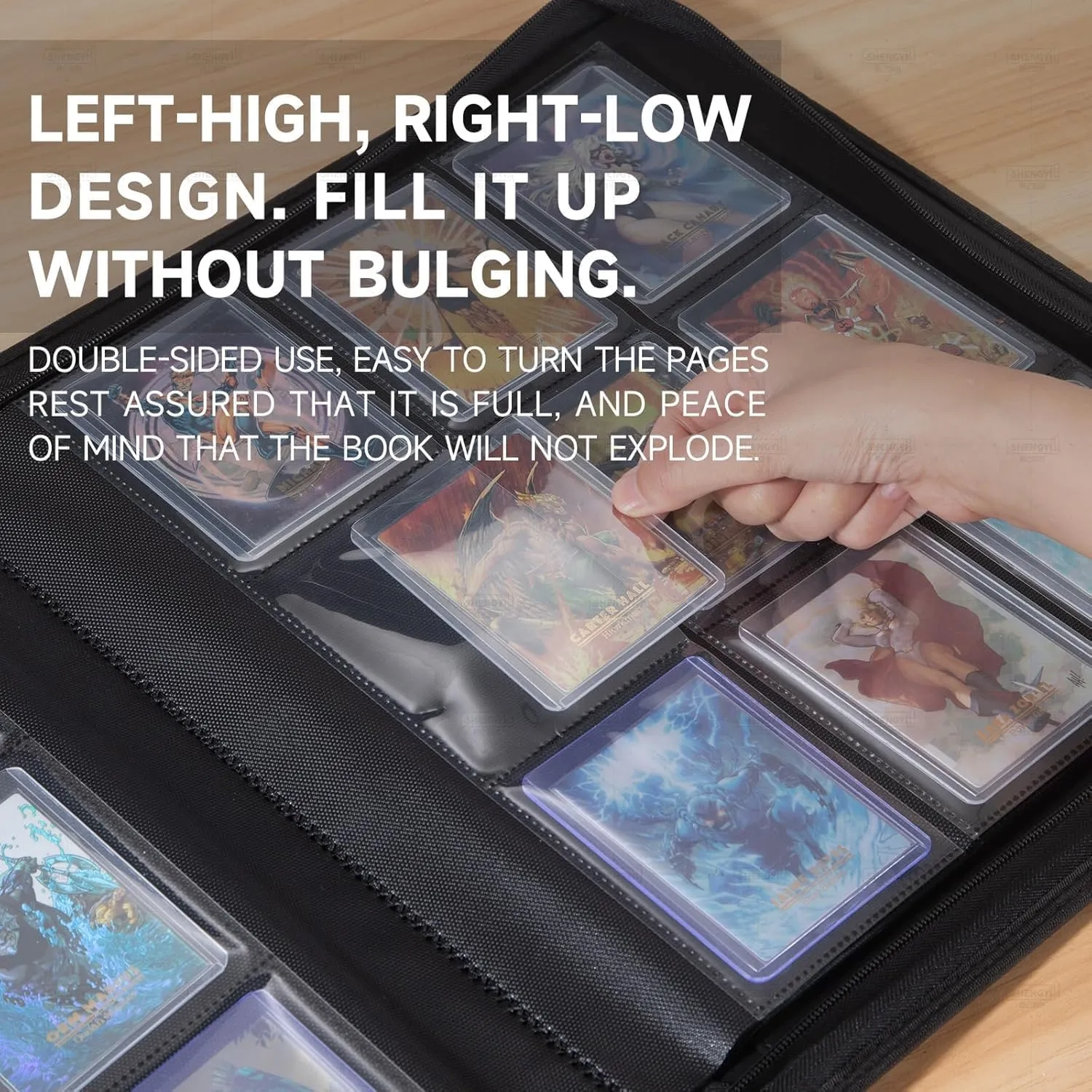 Toploader Binder, Holds 288 Top Loaders for Cards, 9 Pocket Top Loader Binders with Sleeves for 3" x 4" Rigid Card Holders for Trading Cards（Model A，Classic Black）