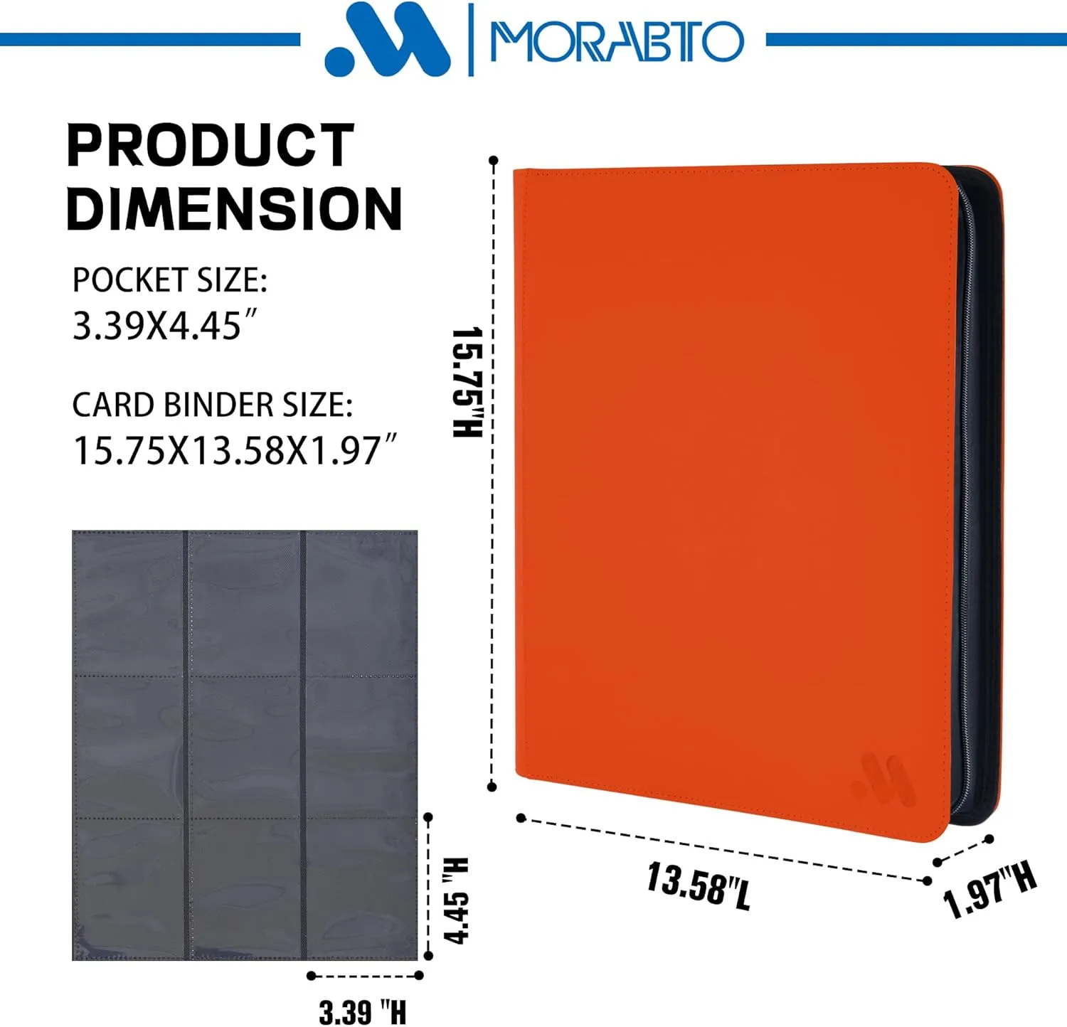 Toploader Binder, Holds 324 Top Loaders,9 Pocket Top Loader Binders for 3" x 5" Rigid Cards,Toploader Card Binder for Hard Plastic Top Loaders -Orange