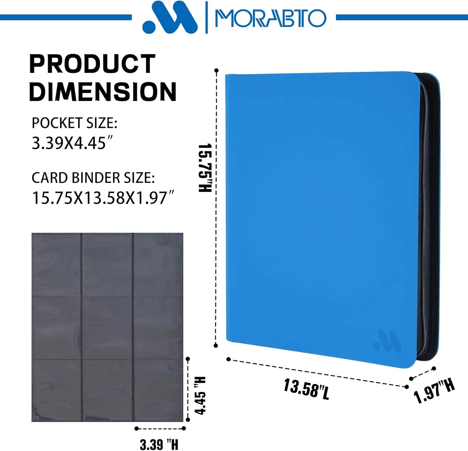 Toploader Binder, Holds 324 Top Loaders,9 Pocket Top Loader Binders for 3" x 5" Rigid Cards,Toploader Card Binder for Hard Plastic Top Loaders -Sky Blue