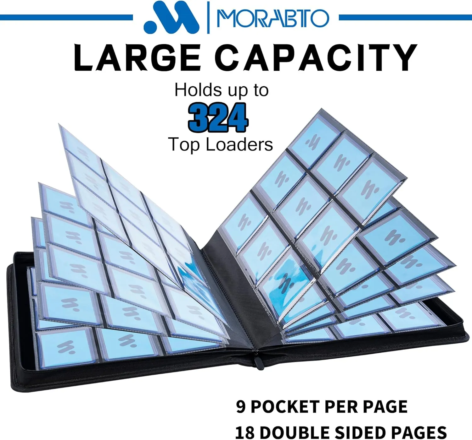 Toploader Binder, Holds 324 Top Loaders,9 Pocket Top Loader Binders for 3" x 5" Rigid Cards,Toploader Card Binder for Hard Plastic Top Loaders -Sky Blue