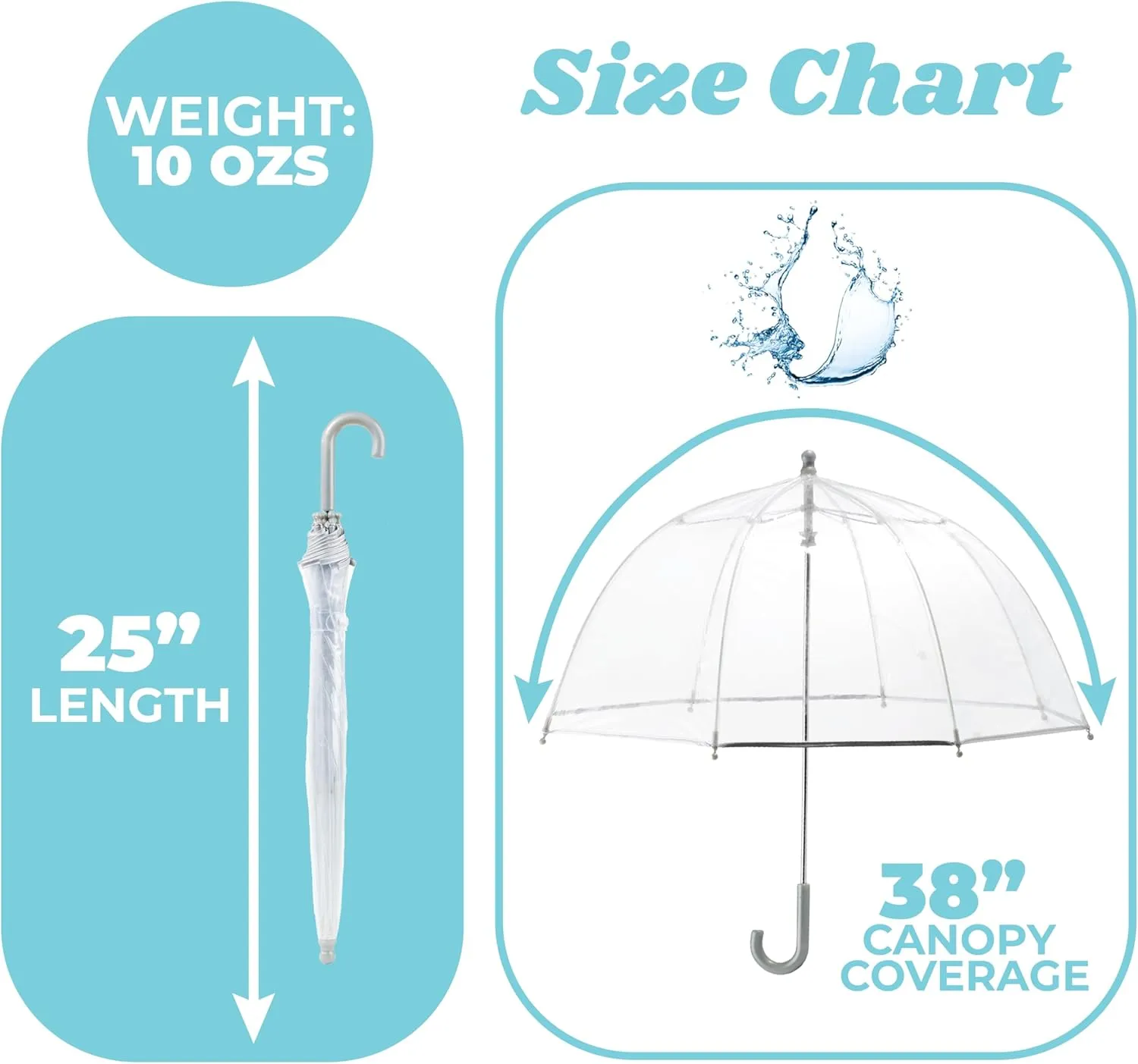 totes Kids Clear Bubble Umbrella with Dome Canopy, Lightweight Design, Wind and Rain Protection Umbrella, Dots, Kids - 38" Canopy