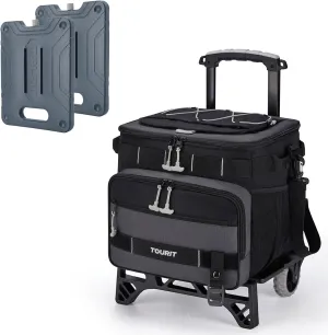 TOURIT 48-Can Insulated Rolling Cooler & 2 Set Large Ice Packs Bargain Perfect Combination