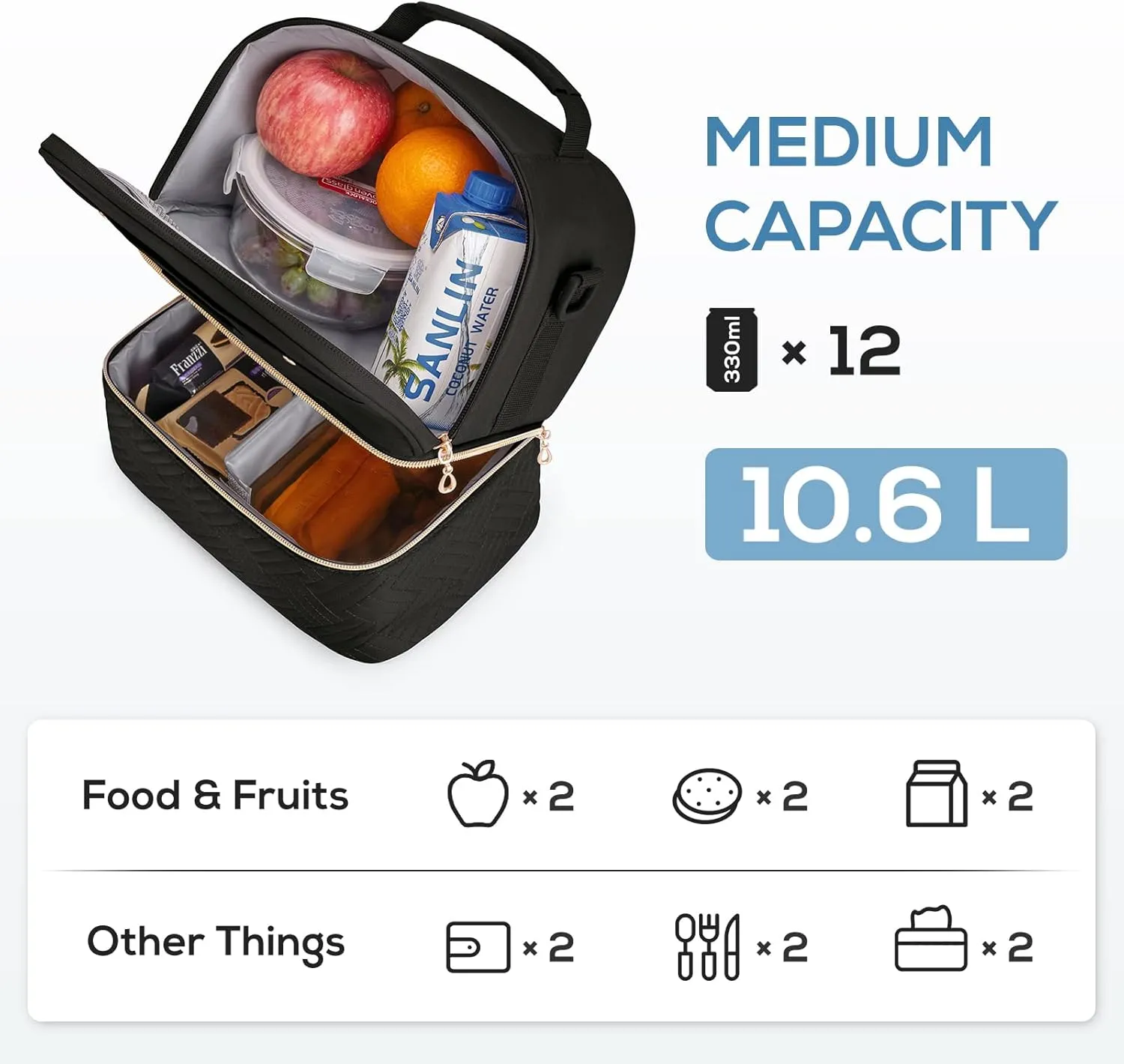 TOURIT Lunch Bag Women Double Deck Lunch Box Insulated Lunch Cooler for Women Men Work, Camel