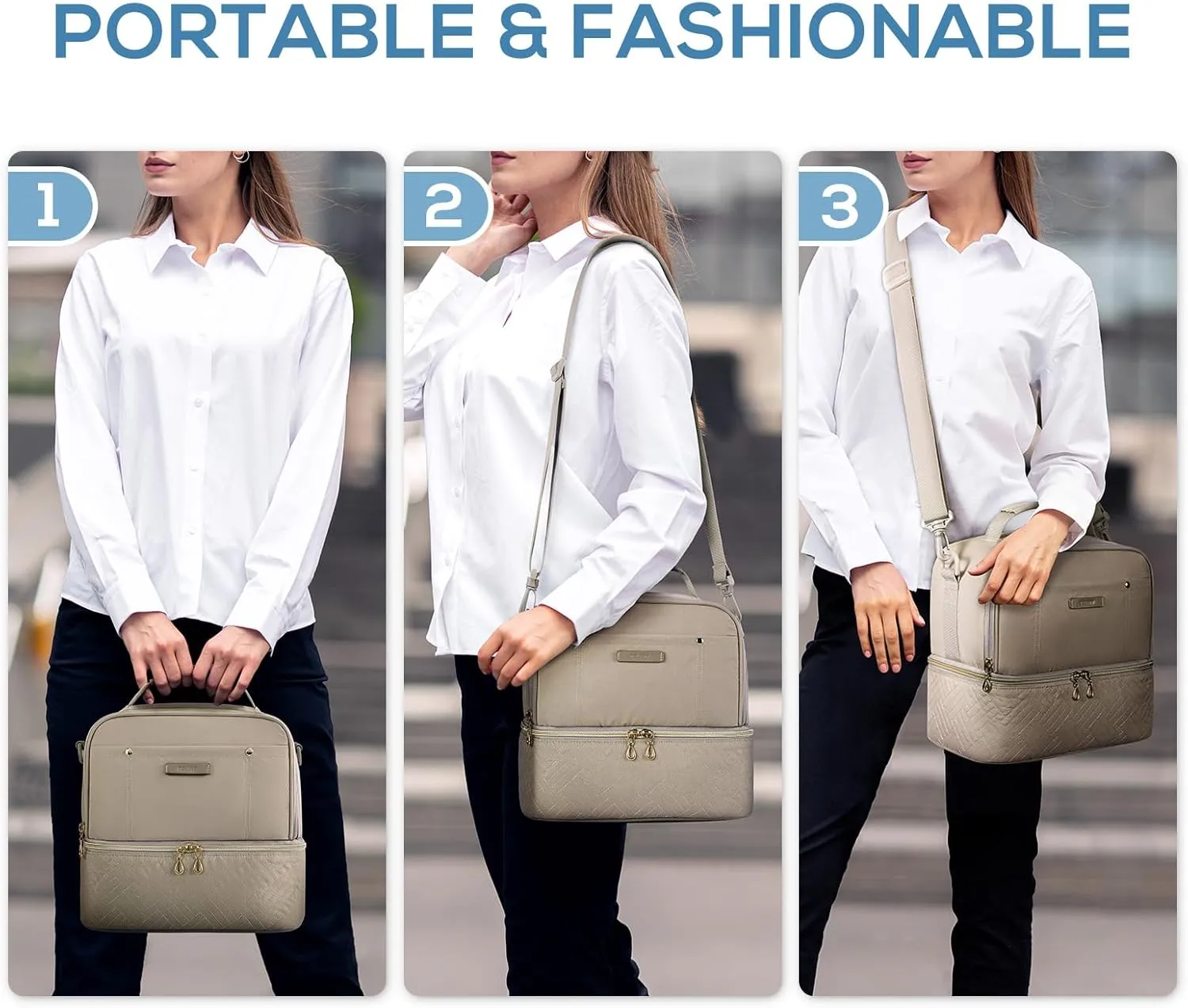 TOURIT Lunch Bag Women Double Deck Lunch Box Insulated Lunch Cooler for Women Men Work, Camel