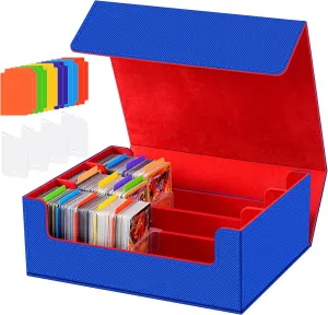 Trading Card Storage Box - 2400  Commander Deck Case for Magic the Gathering PKM YuGiOh Sports Cards, Leather MTG TCG PTCG with 12 PVC Dividers 4 Card Supporters, Blue and Red