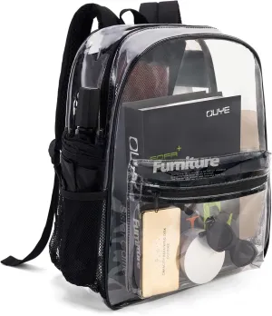 Transparent Campus Backpack, School Book Bag for Boys and Girls Ages 5-7, Clear Backpack Stadium Approved, Made of Waterproof PVC Plastic Material and Strong Reinforced Shoulder Straps 15.5 Inch