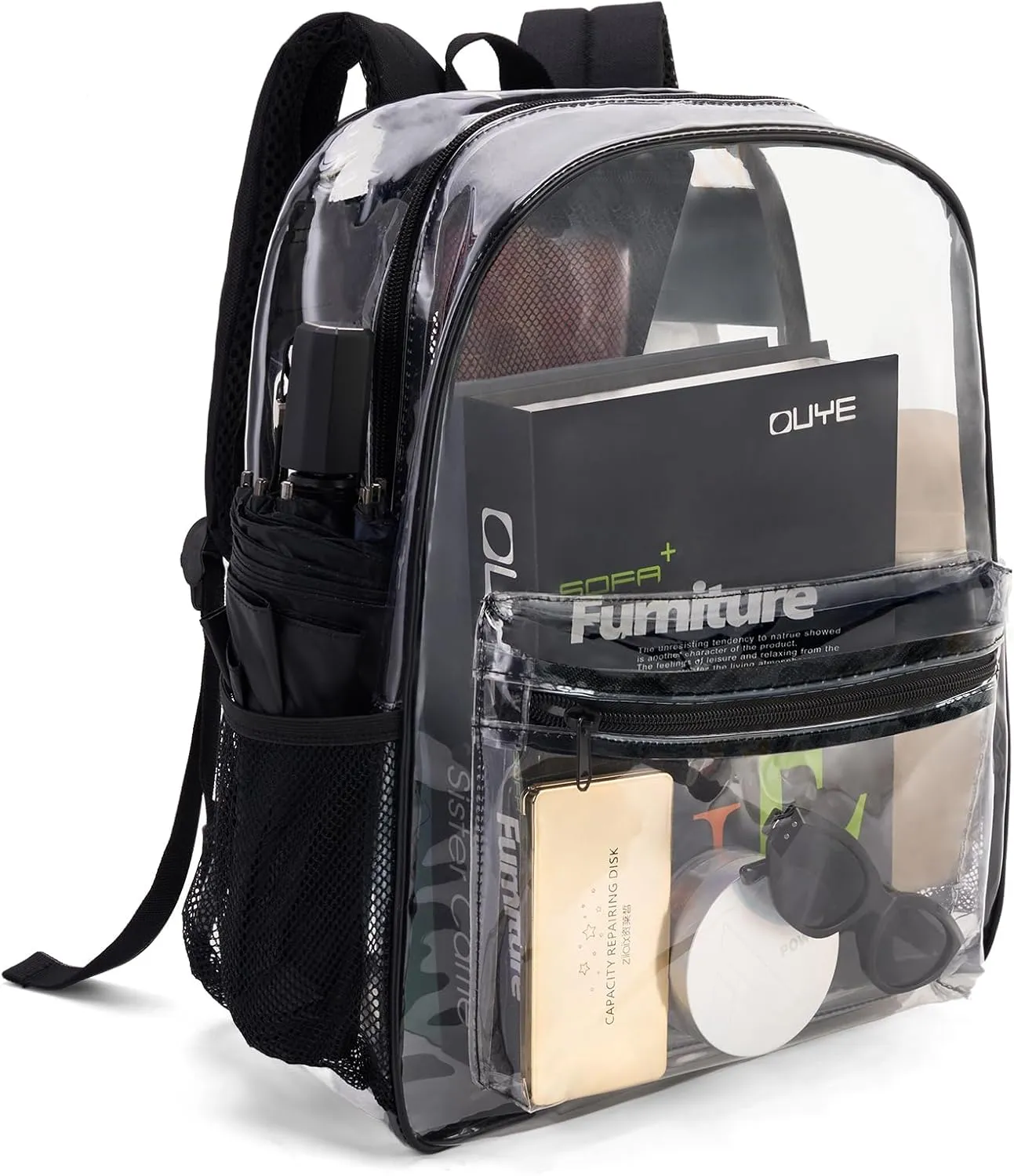 Transparent Campus Backpack, School Book Bag for Boys and Girls Ages 5-7, Clear Backpack Stadium Approved, Made of Waterproof PVC Plastic Material and Strong Reinforced Shoulder Straps 15.5 Inch