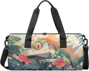 Travel Duffel Bag Colorful Flower Lizard Sports Gym Bag for Womens Mens, Waterproof Weekend Overnight Bag Lightweight Carry on Bag for Airplanes Yoga Dance Beach Swim Hospital Holdalls,A-1971