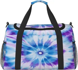 Travel Duffel Bag For Men Women, Blue Purple Tie Dye Mandala Flower Carry On Sport Gym Bag With Shoulder Strap Lightweight Waterproof Weekender Bag Overnight Bag