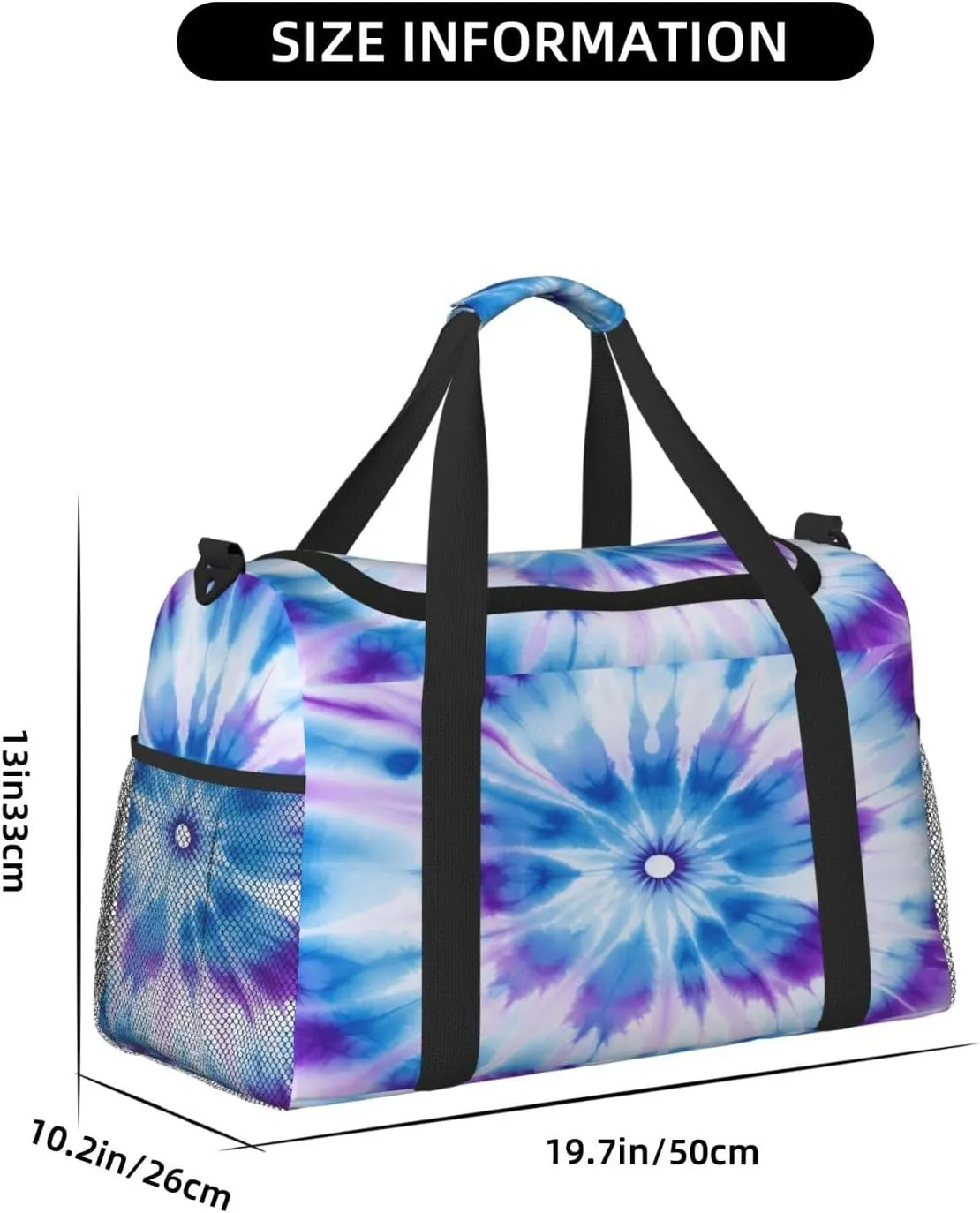 Travel Duffel Bag For Men Women, Blue Purple Tie Dye Mandala Flower Carry On Sport Gym Bag With Shoulder Strap Lightweight Waterproof Weekender Bag Overnight Bag