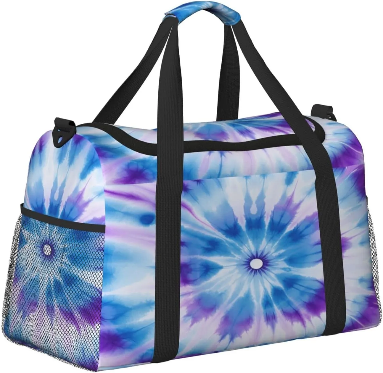 Travel Duffel Bag For Men Women, Blue Purple Tie Dye Mandala Flower Carry On Sport Gym Bag With Shoulder Strap Lightweight Waterproof Weekender Bag Overnight Bag