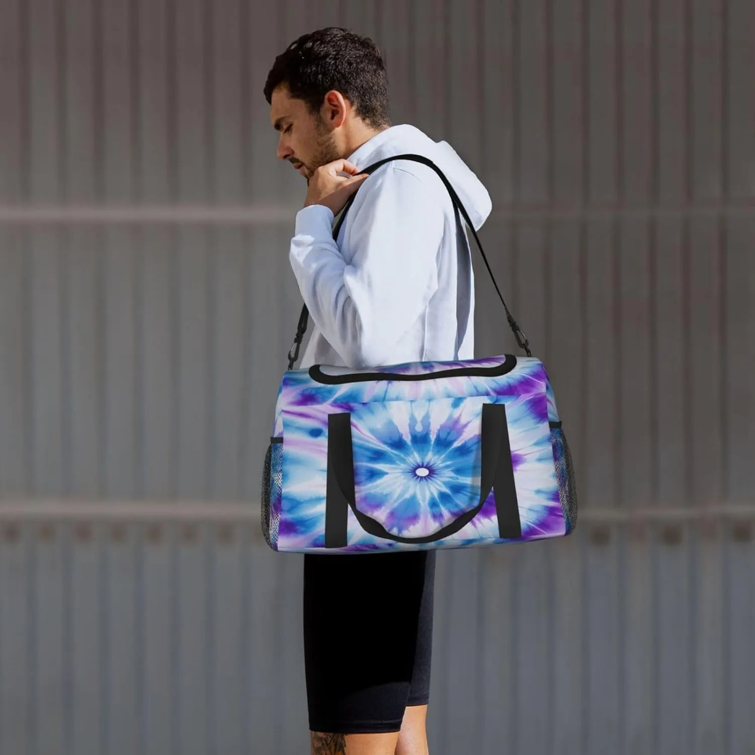 Travel Duffel Bag For Men Women, Blue Purple Tie Dye Mandala Flower Carry On Sport Gym Bag With Shoulder Strap Lightweight Waterproof Weekender Bag Overnight Bag