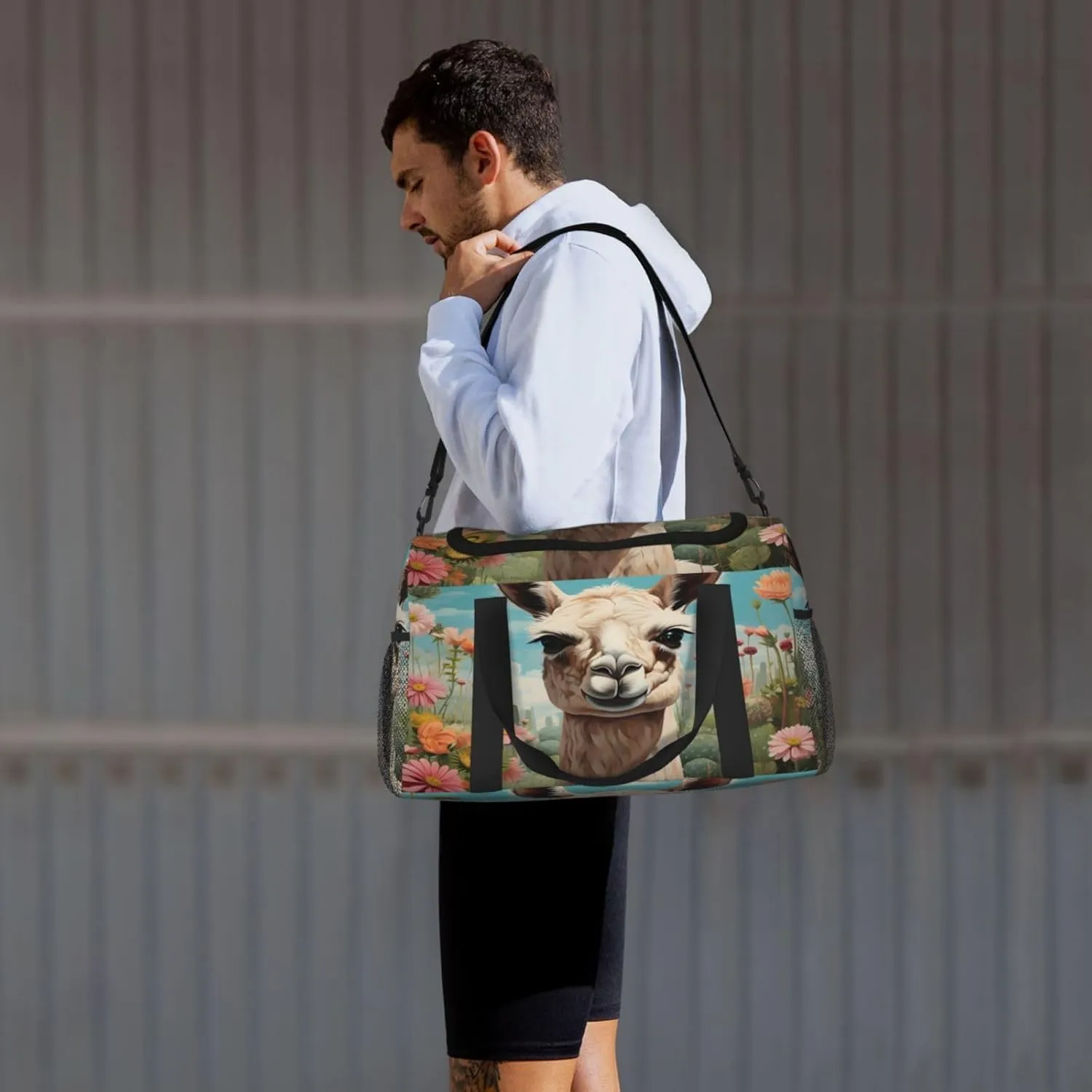 Travel Duffel Bag For Men Women, Cactus Flower Alpaca Lama Carry On Sport Gym Bag With Shoulder Strap Lightweight Waterproof Weekender Bag Overnight Bag