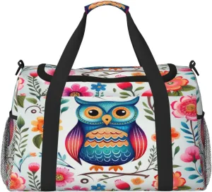Travel Duffel Bag For Men Women, Colored Flower Cute Owl Bird Carry On Sport Gym Bag With Shoulder Strap Lightweight Waterproof Weekender Bag Overnight Bag