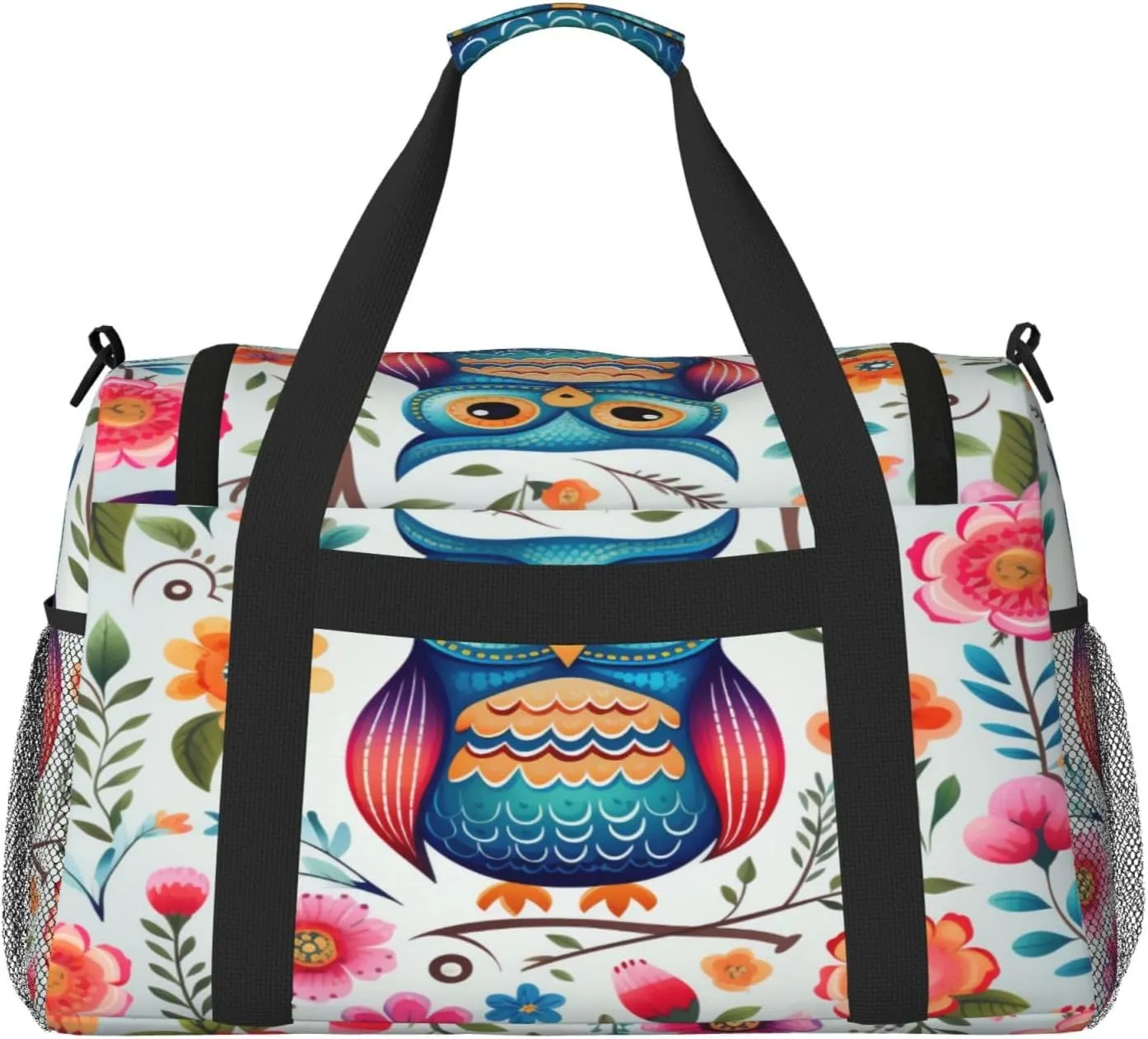 Travel Duffel Bag For Men Women, Colored Flower Cute Owl Bird Carry On Sport Gym Bag With Shoulder Strap Lightweight Waterproof Weekender Bag Overnight Bag