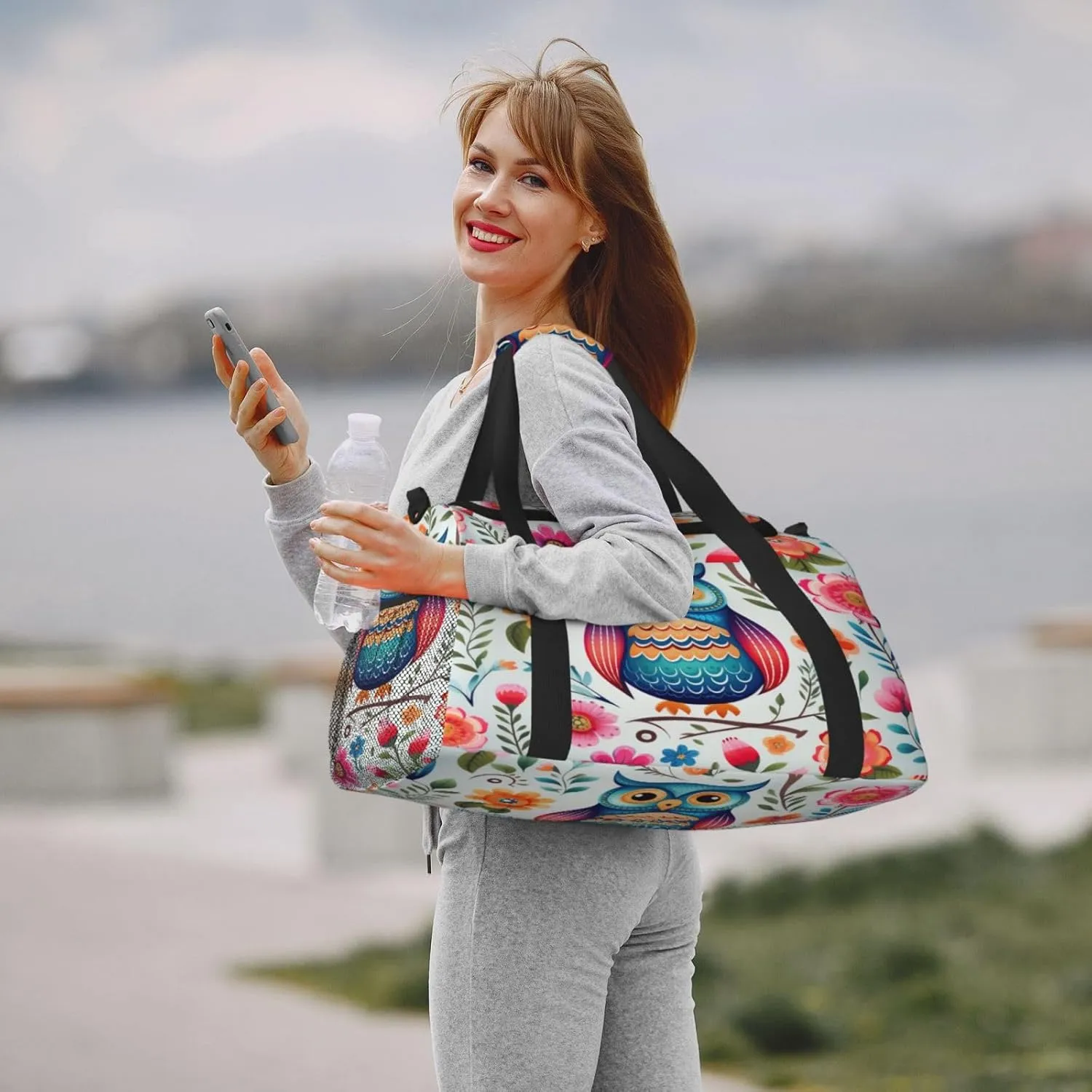Travel Duffel Bag For Men Women, Colored Flower Cute Owl Bird Carry On Sport Gym Bag With Shoulder Strap Lightweight Waterproof Weekender Bag Overnight Bag
