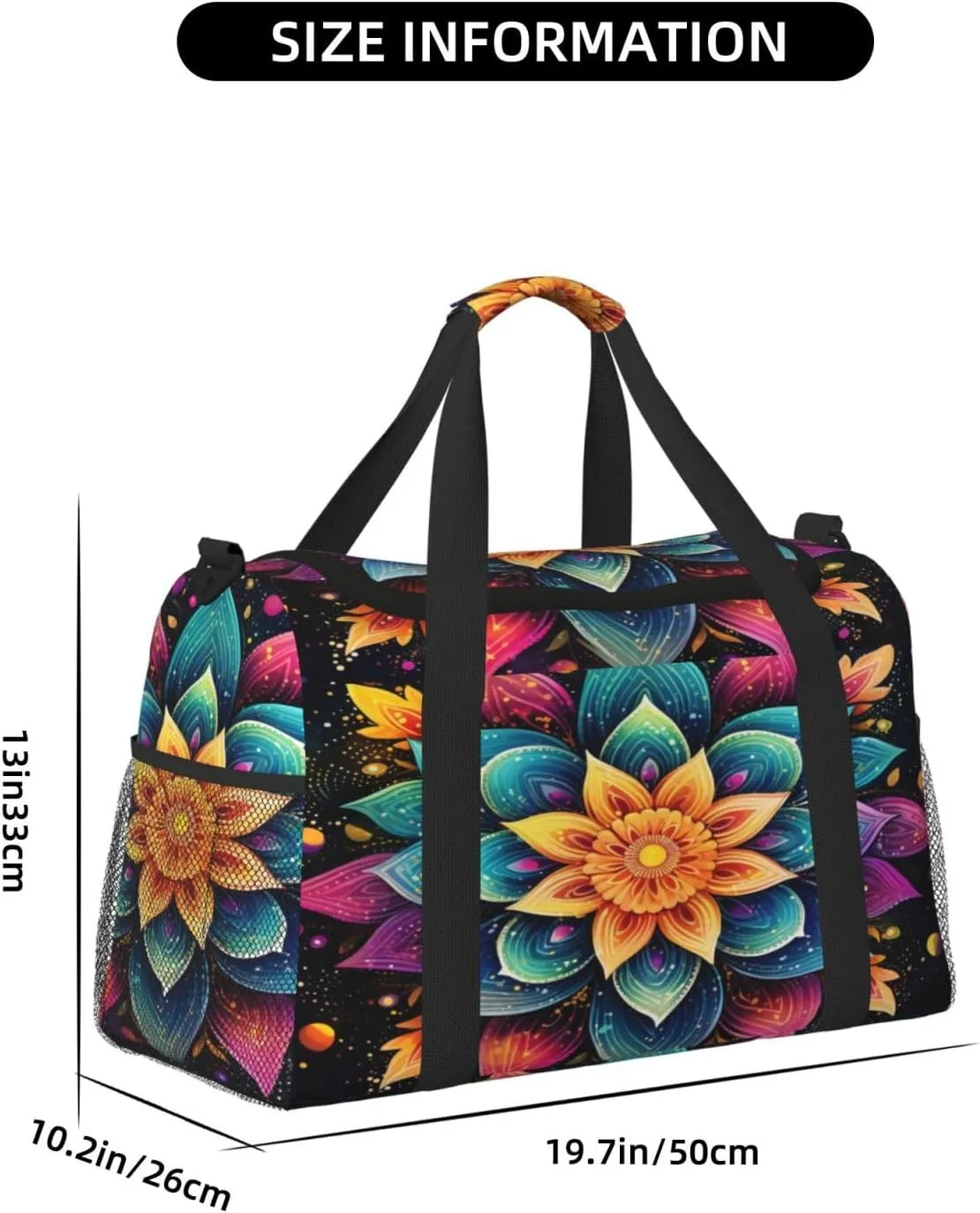 Travel Duffel Bag For Men Women, Colorful Boho Mandala Flower Art Painting Carry On Sport Gym Bag With Shoulder Strap Lightweight Waterproof Weekender Bag Overnight Bag