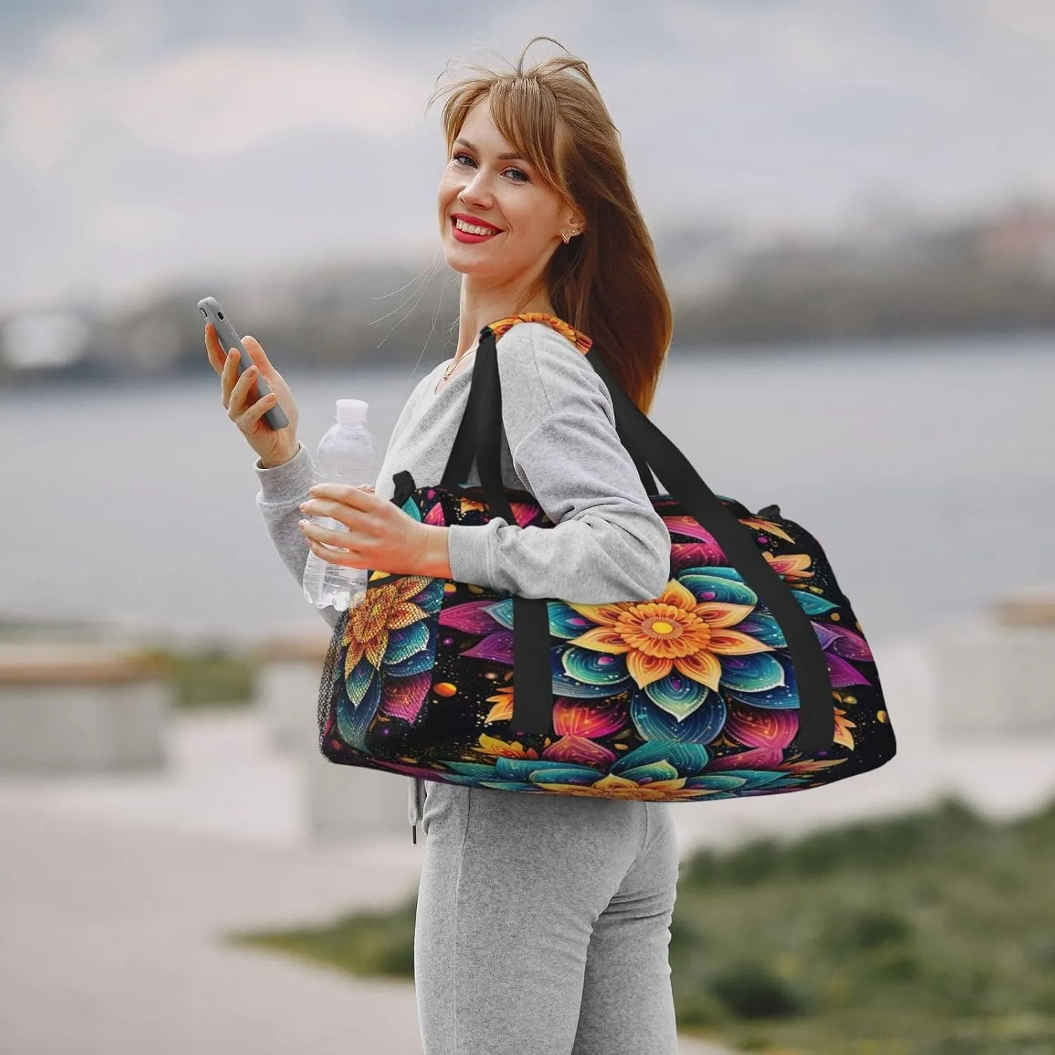 Travel Duffel Bag For Men Women, Colorful Boho Mandala Flower Art Painting Carry On Sport Gym Bag With Shoulder Strap Lightweight Waterproof Weekender Bag Overnight Bag