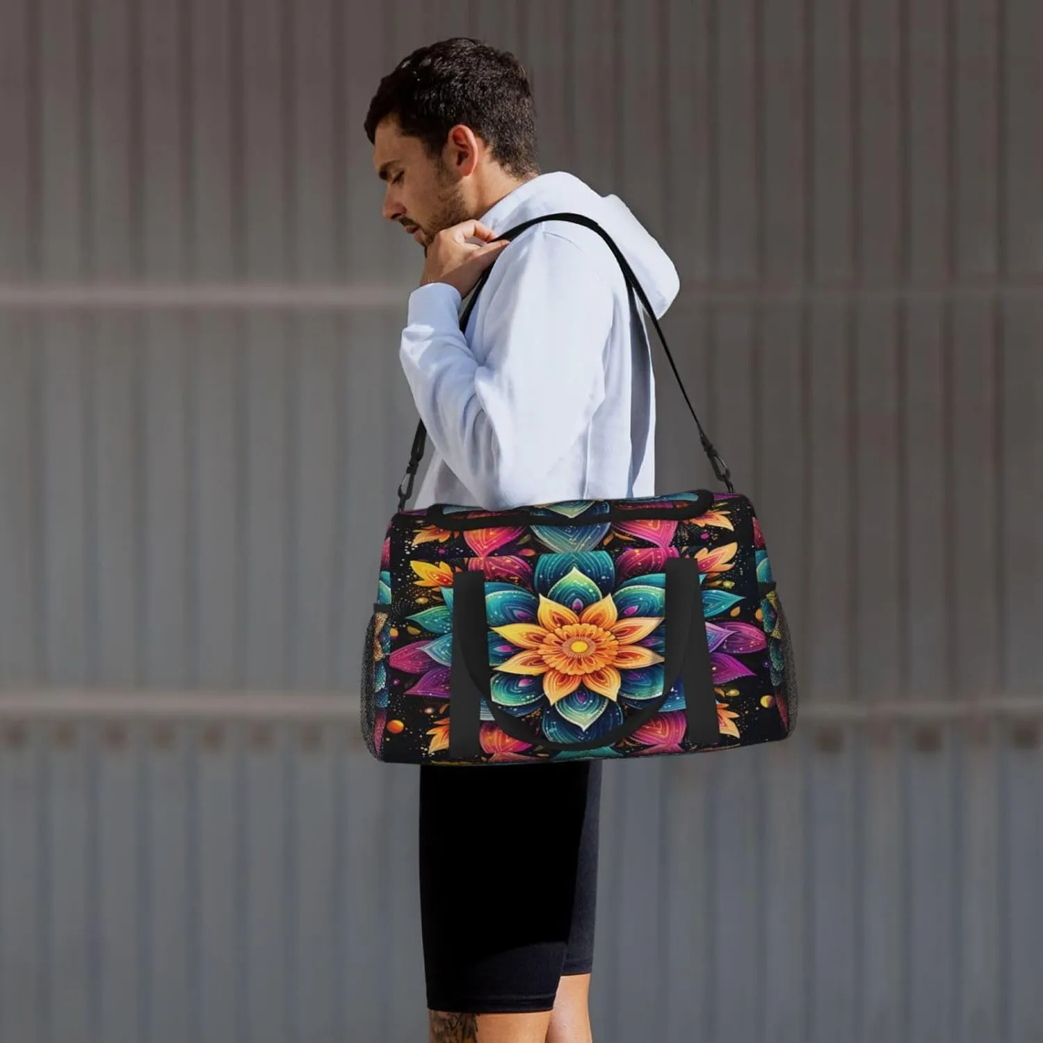 Travel Duffel Bag For Men Women, Colorful Boho Mandala Flower Art Painting Carry On Sport Gym Bag With Shoulder Strap Lightweight Waterproof Weekender Bag Overnight Bag
