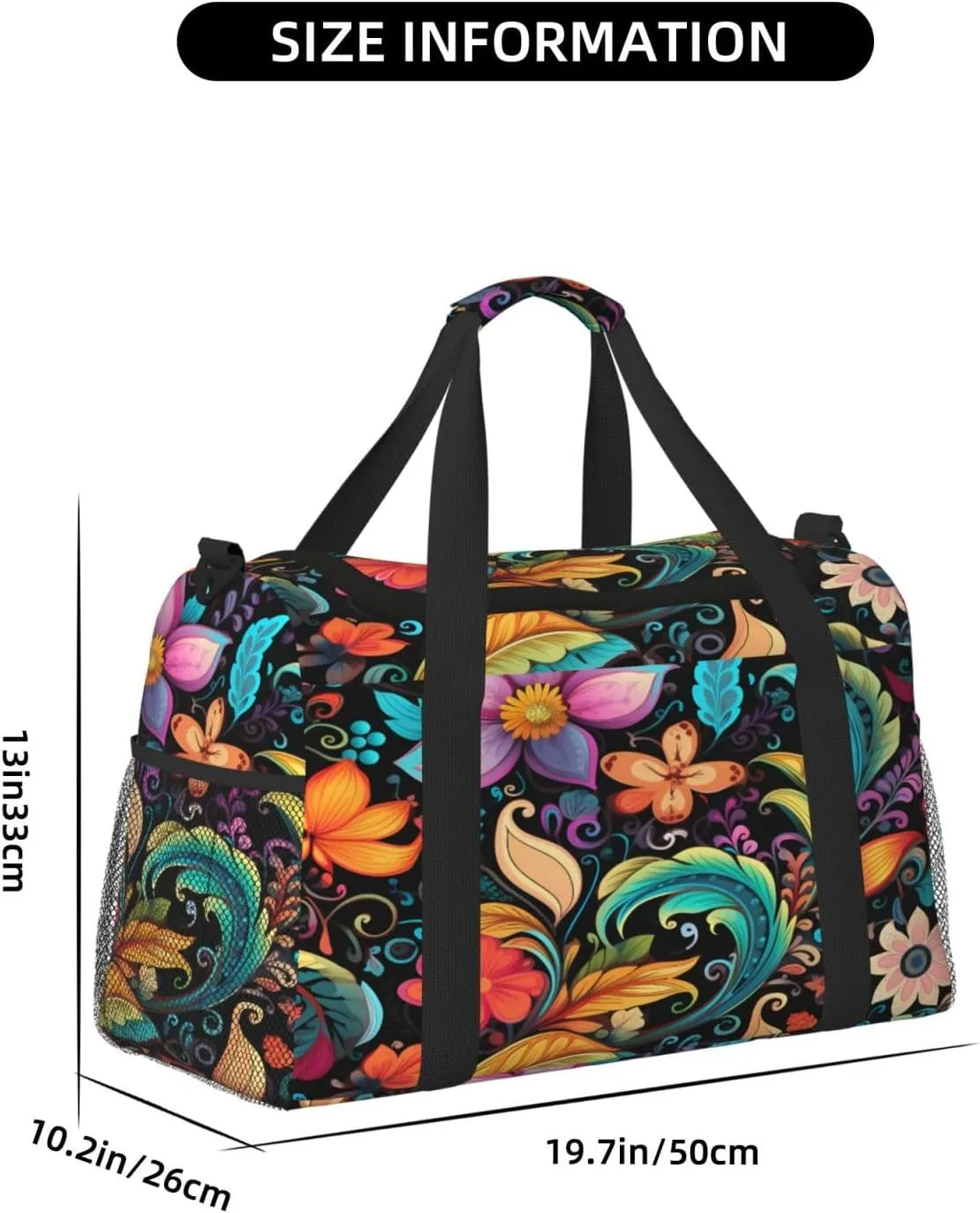 Travel Duffel Bag For Men Women, Colorful Paisley Flower Floral Patten Carry On Sport Gym Bag With Shoulder Strap Lightweight Waterproof Weekender Bag Overnight Bag