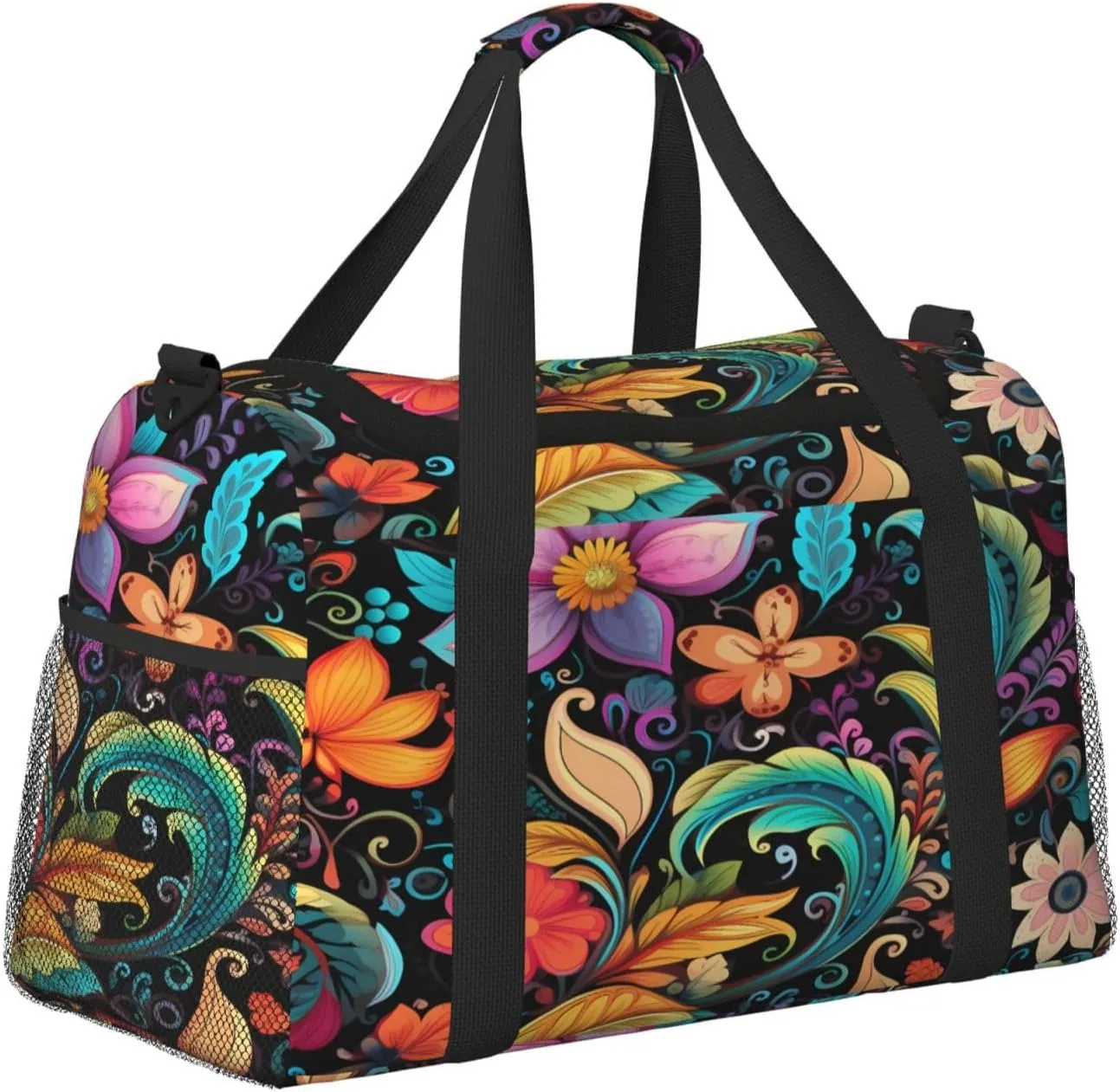 Travel Duffel Bag For Men Women, Colorful Paisley Flower Floral Patten Carry On Sport Gym Bag With Shoulder Strap Lightweight Waterproof Weekender Bag Overnight Bag