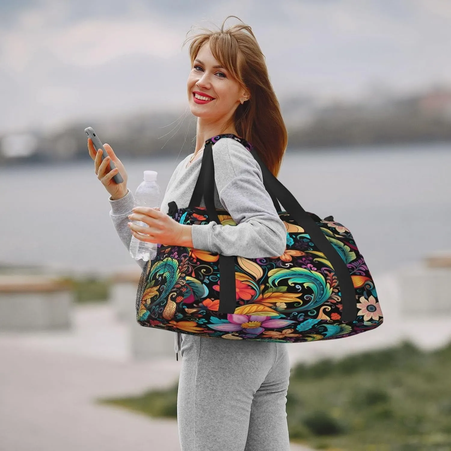 Travel Duffel Bag For Men Women, Colorful Paisley Flower Floral Patten Carry On Sport Gym Bag With Shoulder Strap Lightweight Waterproof Weekender Bag Overnight Bag