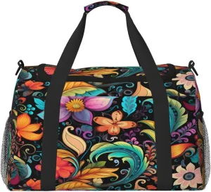 Travel Duffel Bag For Men Women, Colorful Paisley Flower Floral Patten Carry On Sport Gym Bag With Shoulder Strap Lightweight Waterproof Weekender Bag Overnight Bag
