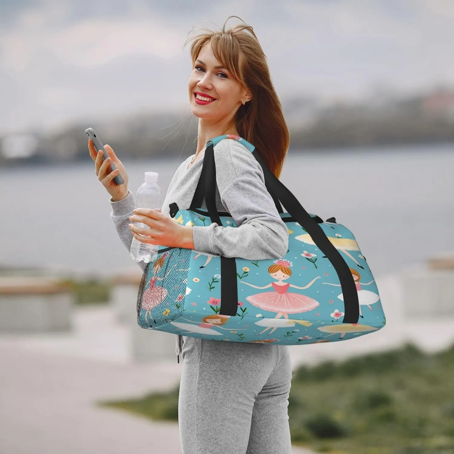 Travel Duffel Bag For Men Women, Flower Ballerinas Pattern Carry On Sport Gym Bag With Shoulder Strap Lightweight Waterproof Weekender Bag Overnight Bag