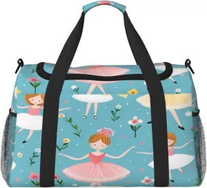 Travel Duffel Bag For Men Women, Flower Ballerinas Pattern Carry On Sport Gym Bag With Shoulder Strap Lightweight Waterproof Weekender Bag Overnight Bag