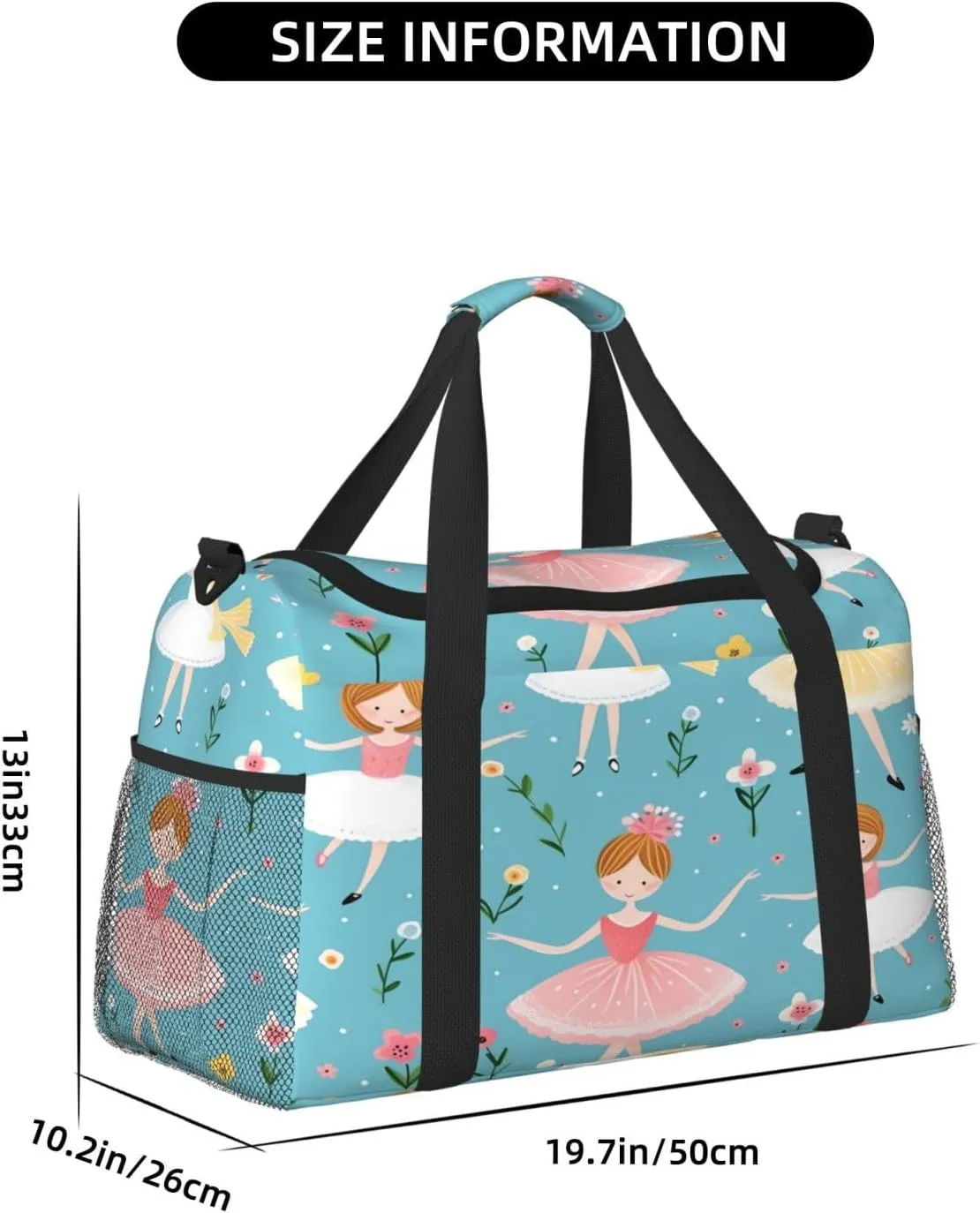 Travel Duffel Bag For Men Women, Flower Ballerinas Pattern Carry On Sport Gym Bag With Shoulder Strap Lightweight Waterproof Weekender Bag Overnight Bag