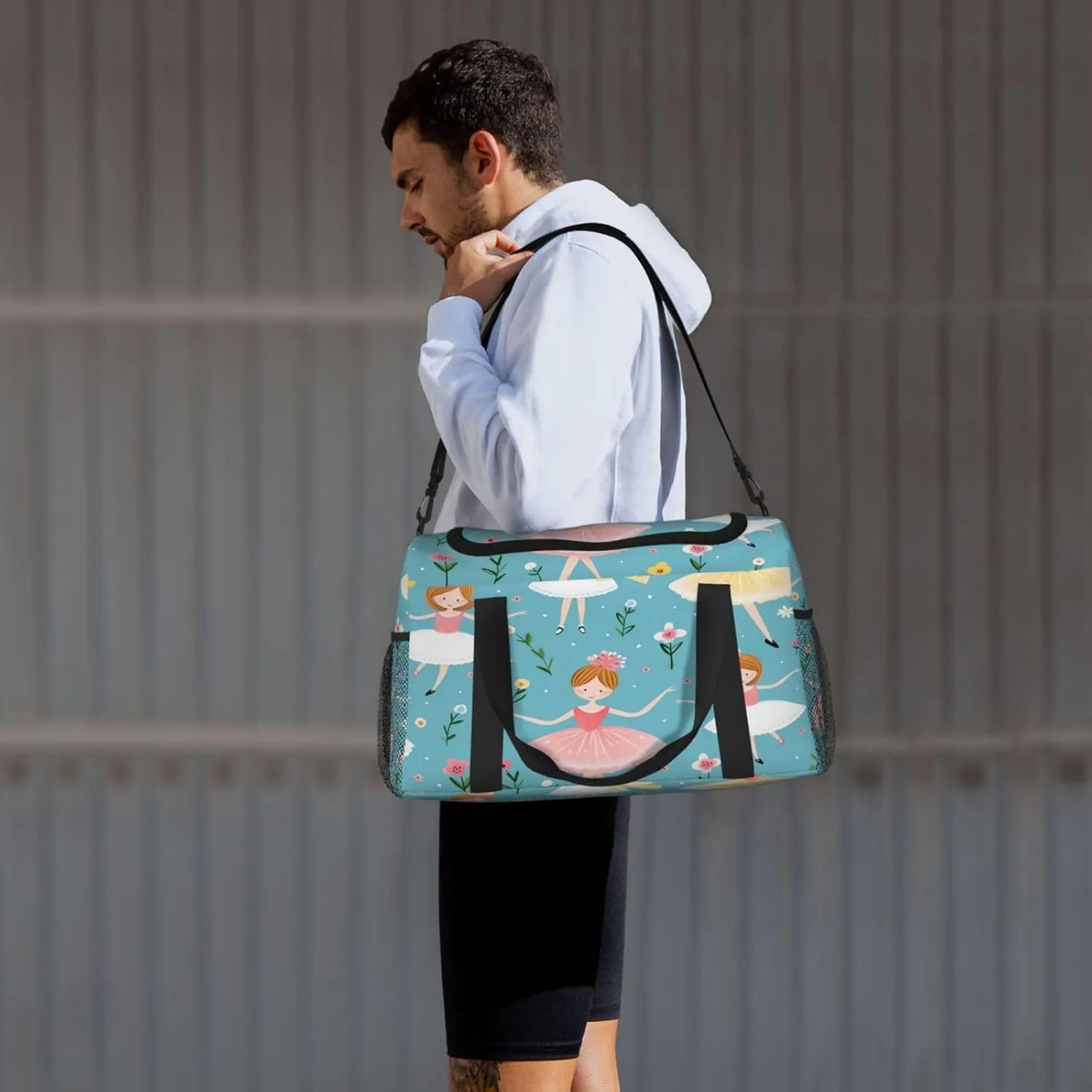 Travel Duffel Bag For Men Women, Flower Ballerinas Pattern Carry On Sport Gym Bag With Shoulder Strap Lightweight Waterproof Weekender Bag Overnight Bag