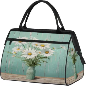 Travel Duffel Bag, Wood Daisy Flower Sports Tote Gym Bag,Overnight Weekender Bags Carry on Bag for Women Men, Airlines Approved Personal Item Travel Bag for Labor and Delivery