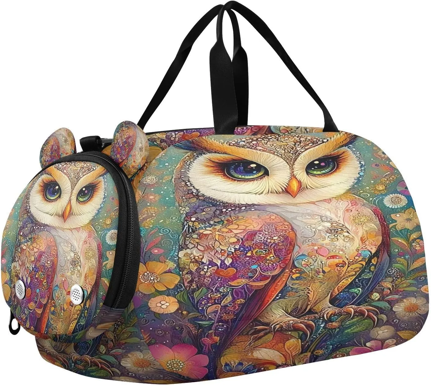 Travel Duffle Bag for Kids Boys Girls Owl Josephine Flower Sports Bag Overnighter Duffle Sleepover Weekender with Shoes Compartment
