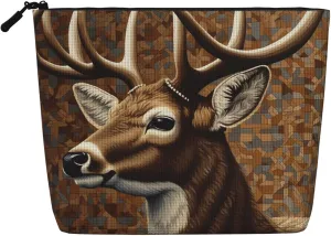 Travel Makeup Bag for Women Large Capacity Cosmetic Bags Waterproof Portable Toiletry Bag Deer on brown background Make Up Bags with Zipper Aesthetic Makeup Organizer for Ladies Gift