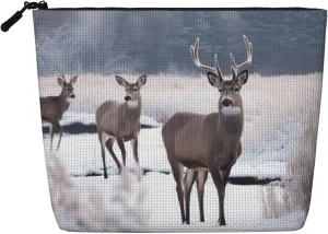 Travel Makeup Bag for Women Large Capacity Cosmetic Bags Waterproof Portable Toiletry Bag Deer on frozen wilderness Make Up Bags with Zipper Aesthetic Makeup Organizer for Ladies Gift