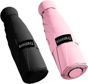Travel Mini Folding Compact Umbrella with Case, 8 Ribs Lightweight Portable, Small Sun & Rain Pocket Umbrella for Girls and Women