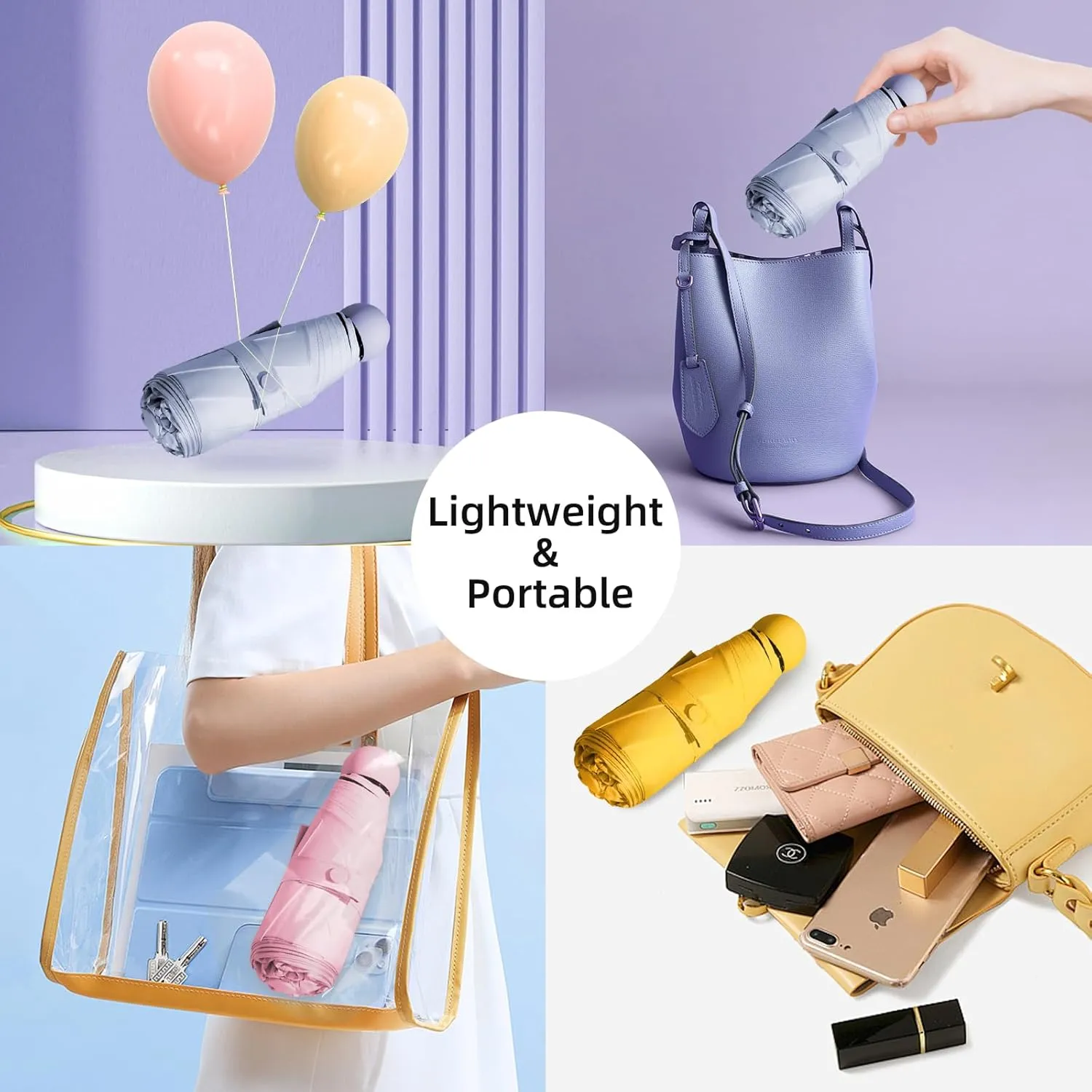 Travel Mini Folding Compact Umbrella with Case, 8 Ribs Lightweight Portable, Small Sun & Rain Pocket Umbrella for Girls and Women