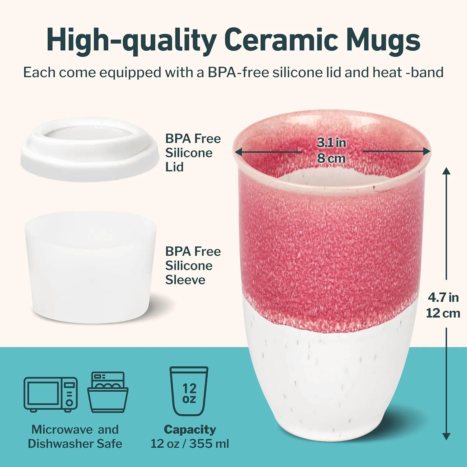 Travel Mugs - Ceramic Tumbler With Lid – Ceramic Travel Mug To Go Cup – Microwave & Dishwasher Safe Ceramic Coffee Tumbler - Gifts For Women Men Him Her – 12oz – Coral Pink