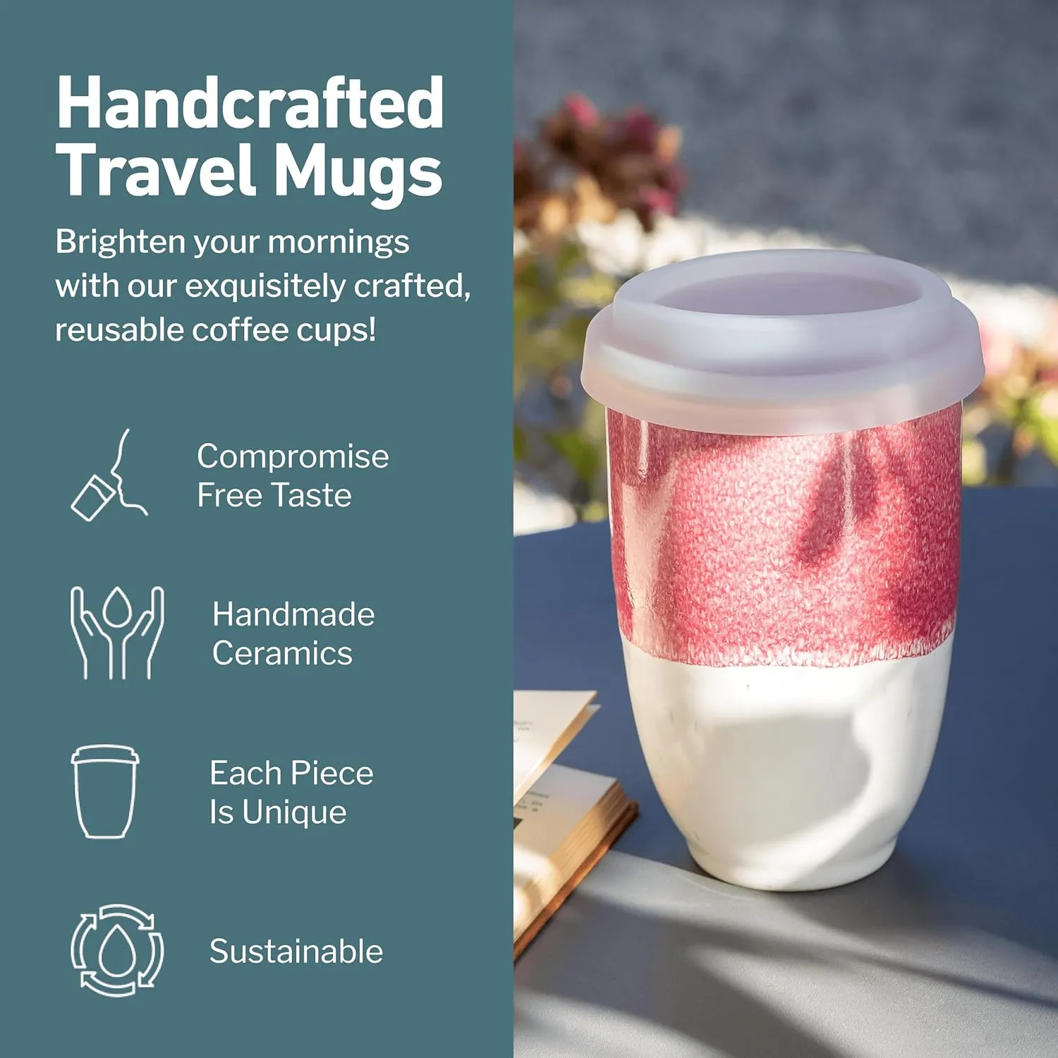 Travel Mugs - Ceramic Tumbler With Lid – Ceramic Travel Mug To Go Cup – Microwave & Dishwasher Safe Ceramic Coffee Tumbler - Gifts For Women Men Him Her – 12oz – Coral Pink