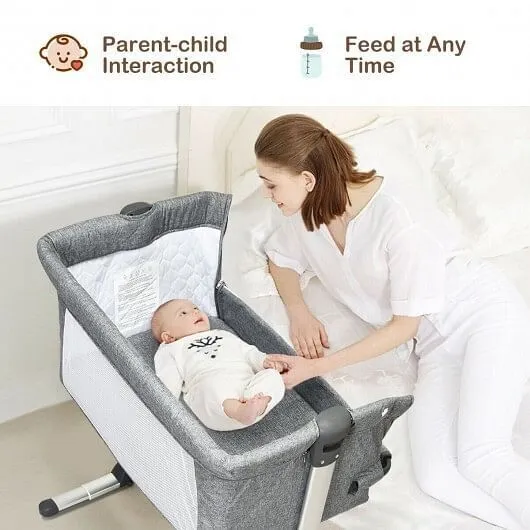 Travel Portable Baby Bed Side Sleeper Bassinet Crib with Carrying Bag-Gray - Col