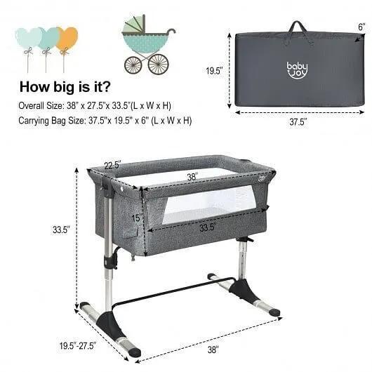 Travel Portable Baby Bed Side Sleeper Bassinet Crib with Carrying Bag-Gray - Col