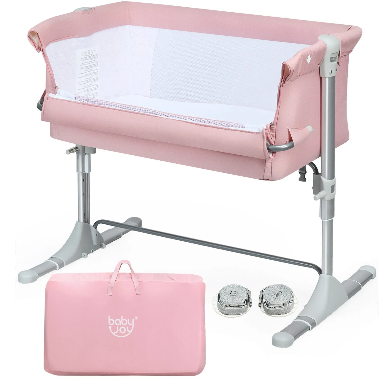 Travel Portable Baby Bed Side Sleeper Bassinet Crib with Carrying Bag-Pink - Col