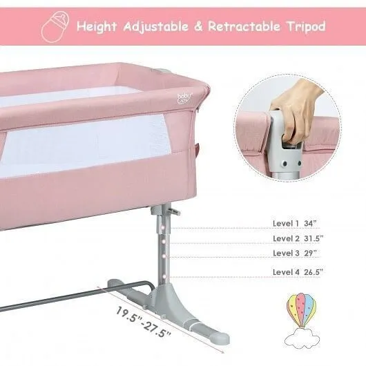Travel Portable Baby Bed Side Sleeper Bassinet Crib with Carrying Bag-Pink - Col
