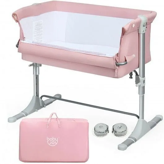 Travel Portable Baby Bed Side Sleeper Bassinet Crib with Carrying Bag-Pink - Col