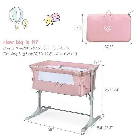 Travel Portable Baby Bed Side Sleeper Bassinet Crib with Carrying Bag-Pink - Col