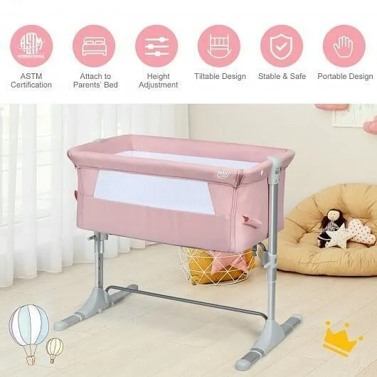 Travel Portable Baby Bed Side Sleeper Bassinet Crib with Carrying Bag-Pink - Col