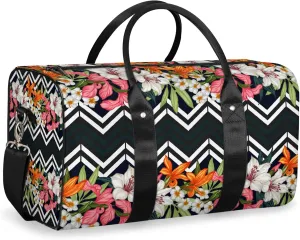 Tropical Flower Travel Duffle Bag, Weekender Bags for Women Men Palm Leaf Carry on Overnight Bag Waterproof Gym Bags, Hospital Bag for Labor and Delivery