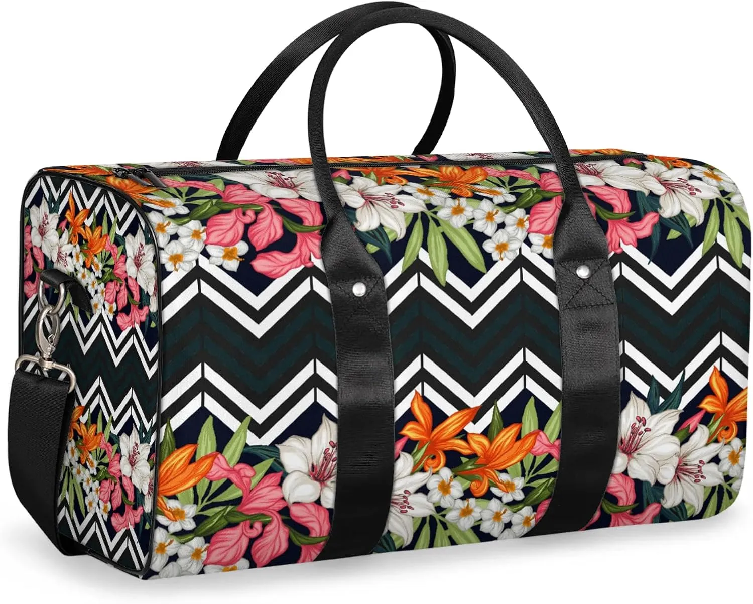 Tropical Flower Travel Duffle Bag, Weekender Bags for Women Men Palm Leaf Carry on Overnight Bag Waterproof Gym Bags, Hospital Bag for Labor and Delivery