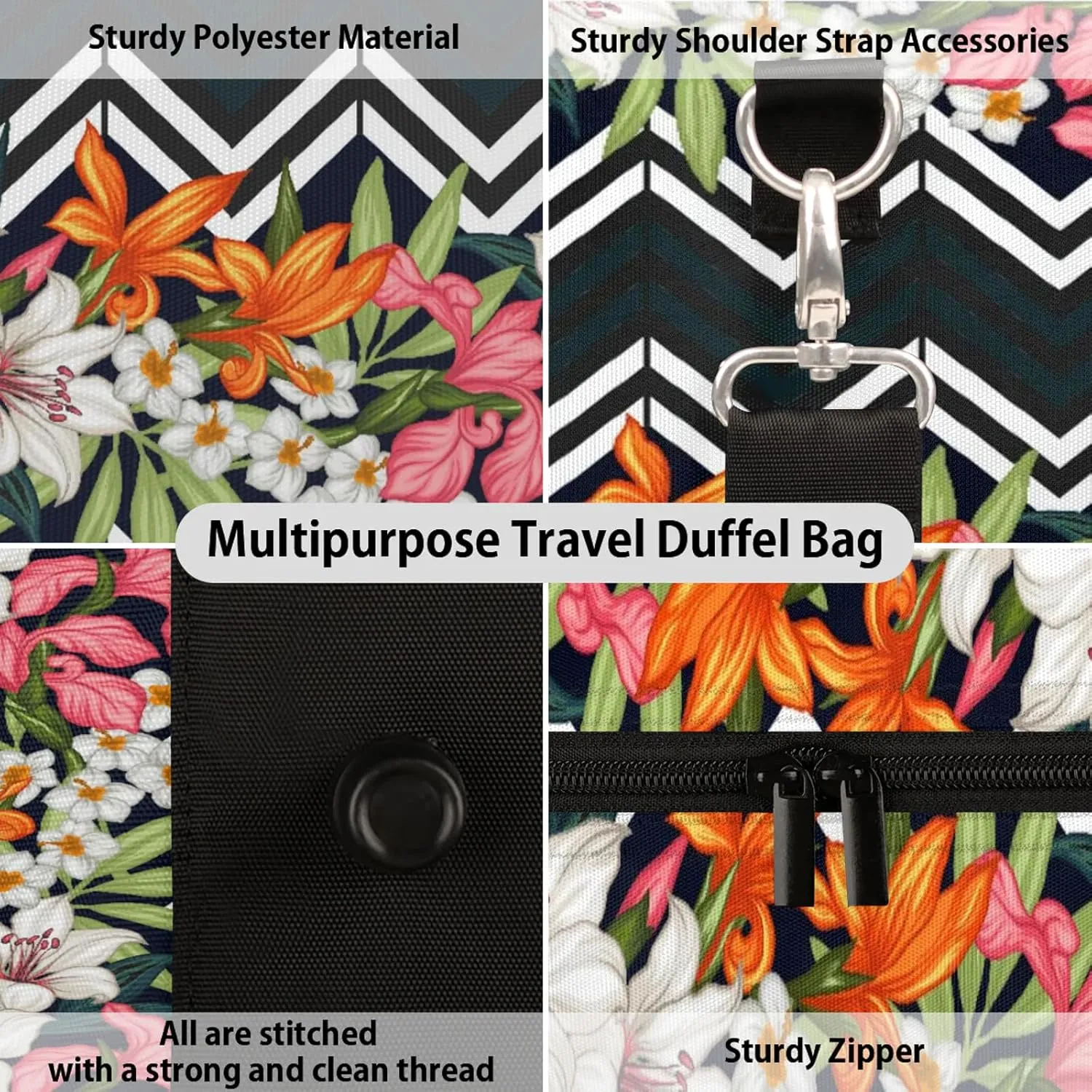 Tropical Flower Travel Duffle Bag, Weekender Bags for Women Men Palm Leaf Carry on Overnight Bag Waterproof Gym Bags, Hospital Bag for Labor and Delivery
